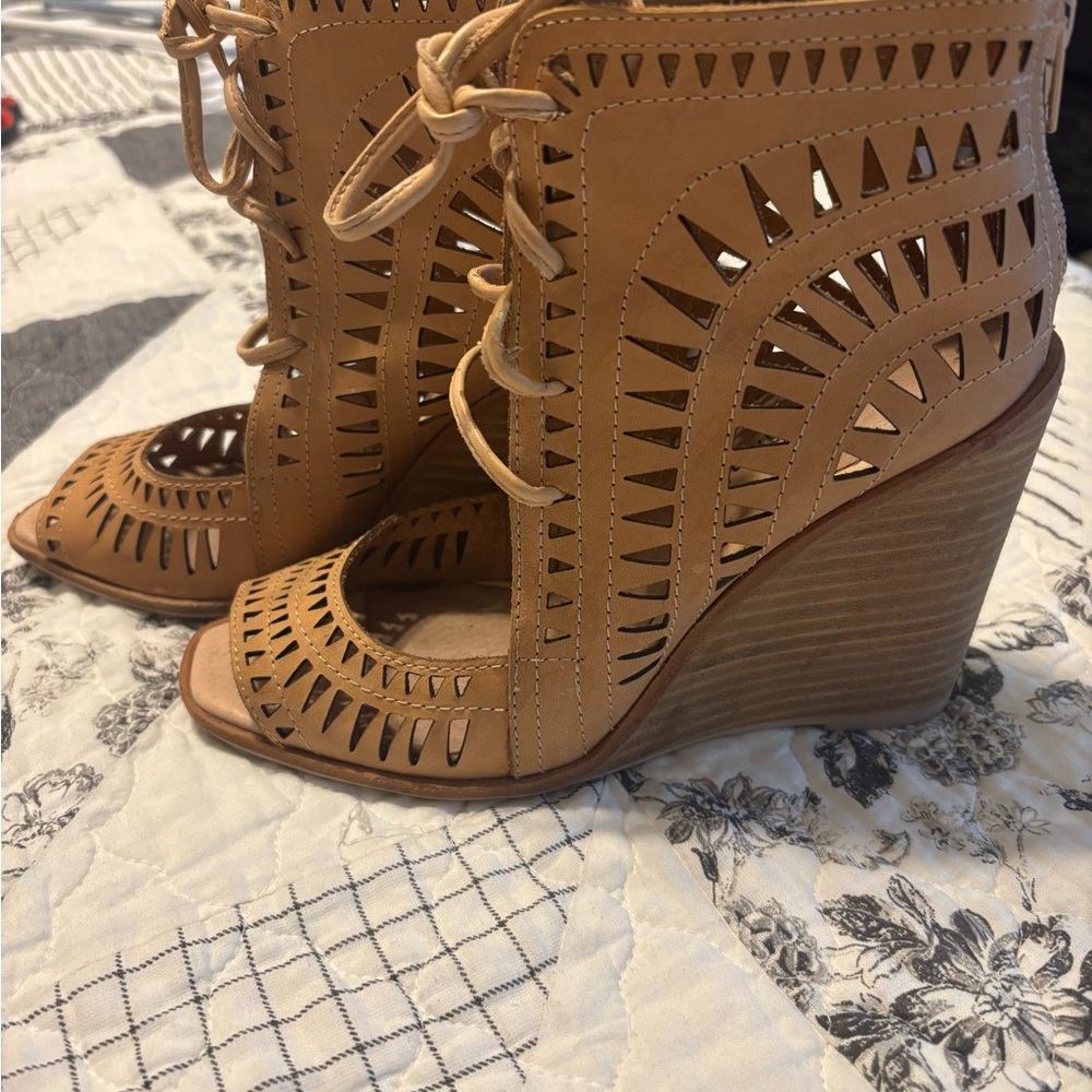 Jeffrey Campbell Tan Leather Cutout Wedges - Picture 3 of 6